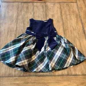 Janie and Jack Blue Velour and Plaid Dress